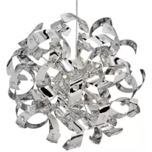 Searchlight Curls - 6 Light Ribbon Ceiling Pendant Chrome with Glass Crystals, G4 Bulb