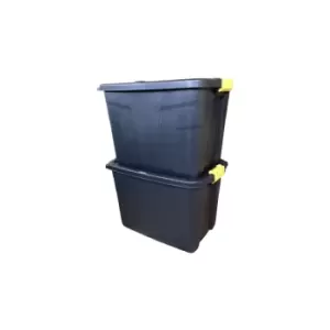 Samuel Alexander - 2 x 60L Heavy Duty Storage Tubs Sturdy, Lockable, Stackable and Nestable Design Storage Chests with Clips in Black