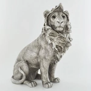 Antique Silver Large Lion Sitting Ornament