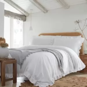 Cassia Frillled 100% Cotton Duvet Cover Set, White, Double - Appletree Loft