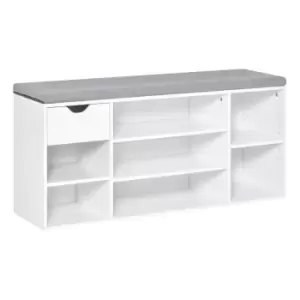 Homcom Shoe Storage Cabinet Bench With Cushion Adjustable Shelves White And Grey