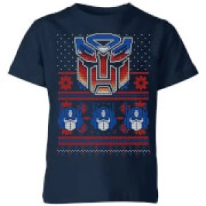 Autobots Classic Ugly Knit Kids Christmas T-Shirt - Navy - 11-12 Years