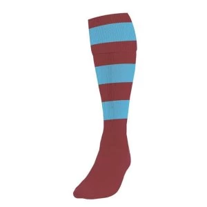 Precision Hooped Football Socks Large Boys Maroon/Sky