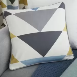 Brodrick Geometric Print 100% Cotton Piped Edge Filled Cushion, Blue/Ochre, 43 x 43cm - Fusion