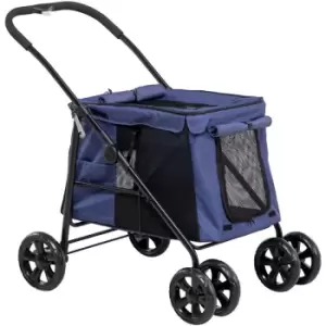 PawHut One-click Foldable Pet Stroller w/ Mesh Windows, for Small Pets - Blue - Blue