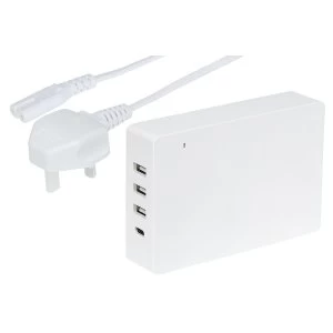 Maplin PD Power Delivery UK 4-Port Mains USB Charger - White UK Plug