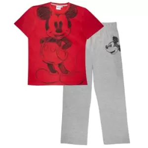 Disney Womens/Ladies Mickey Mouse Sketch Pyjama Set (S) (Red/Heather Grey)