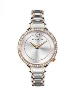 Accurist Silver Sunray And Rose Gold Detail Dancing Swarovski Dial Two Tone Stainless Steel Bracelet Ladies Watch