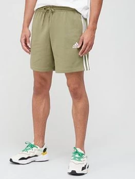 adidas 3 Stripe Sweat Short - Khaki/White, Khaki/White, Size L, Men