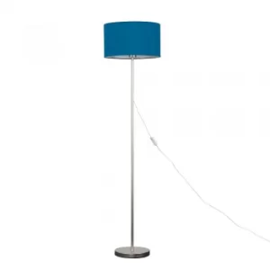 Charlie Brushed Chrome Floor Lamp with Large French Blue Reni Shade