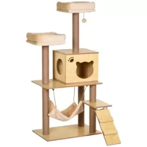 PawHut Cat Tree, 130cm Cat Tree for Indoor Cats, Multi-Level Plush Cat Climbing Tower with 5 Scratching Posts, 2 Perches, Cat Condo, Hammock, Ramp, To