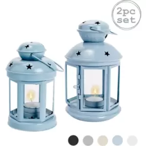 Metal Hanging Tealight Lanterns - 2 Sizes - Blue - Pack of 2 - Nicola Spring