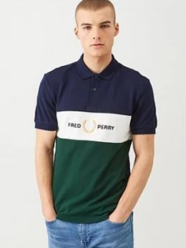 Fred Perry Embroidered Panel Polo Shirt - Navy, Size L, Men
