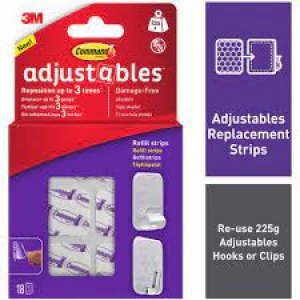 Command Adjustables Hooks and Clips Replacement Adhesive Strips 18 Pack