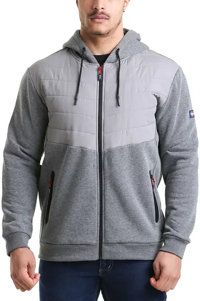 Lee Cooper Workwear Quilted Hooded Sweat Jacket Grey
