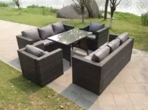 8 Seater Rattan Sofa Set Dining Table Armchairs Garden Furniture Outdoor With Clear Tempered Glass
