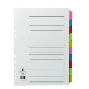 Concord Divider 10-Part A4 Multicoloured Tabs with Contents 72098PJ20