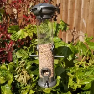 Tom Chambers Heavy Duty Flick and Click 4 Port Garden Wild Bird Hanging Pewter Metal Seed Feeder