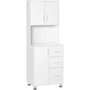 Homcom - Modern Kitchen Storage Cabinet w/ Microwave Area Home Style White