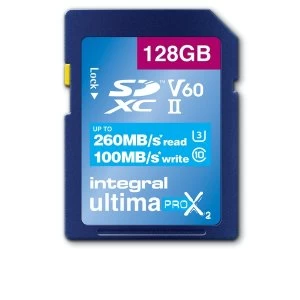 Integral 128GB SD Card UHS II SDXC UHS-2 U3 Cl10 V60 Up To R-260 W-100 Mbs