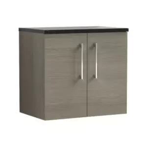 Arno Solace Oak 600mm Wall Hung 2 Door Vanity Unit with Sparkling Black Laminate Worktop - ARN2523LSB - Solace Oak - Nuie