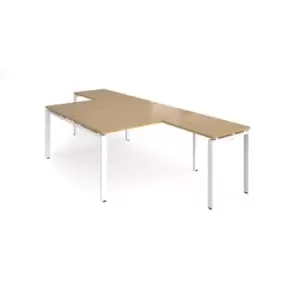 Bench Desk 2 Person With Return Desks 1400mm Oak Tops With White Frames Adapt