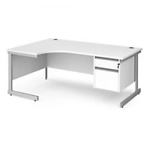 Dams International Left Hand Ergonomic Desk with White MFC Top and Silver Frame Cantilever Legs and 2 Lockable Drawer Pedestal Contract 25 1800 x 1200
