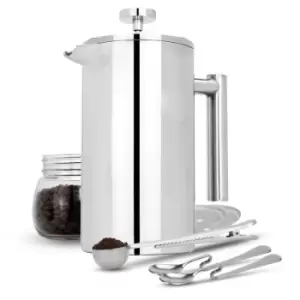 French Press Cafetiere Steel Coffee Maker FREE Filters & Spoons 1000ml M&W