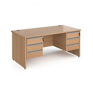 Dams International Straight Desk with Beech Coloured MFC Top and Silver Frame Panel Legs and 2 x 3 Lockable Drawer Pedestals Contract 25 1600 x 800 x