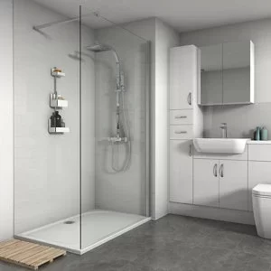 Splashwall Gloss White Tile effect Shower Panel (H)2420mm (W)1200mm (T)3mm
