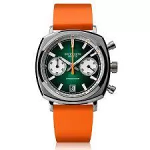 Duckworth Prestex Watch Chronograph 42 Green Sunburst Orange Rubber Limited Edition