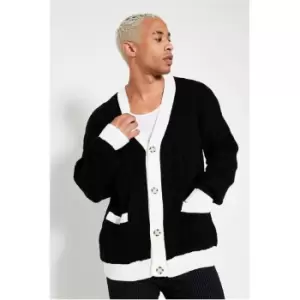 I Saw It First Black Contrast Trim Cable Cardigan - Black