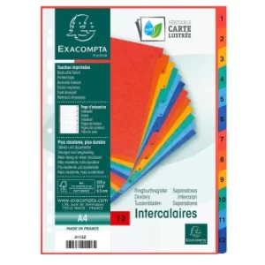 Exacompta Europa Dividers Mylar Printed 1 to 12 Indices A4 225gsm Pack of 10, Multi