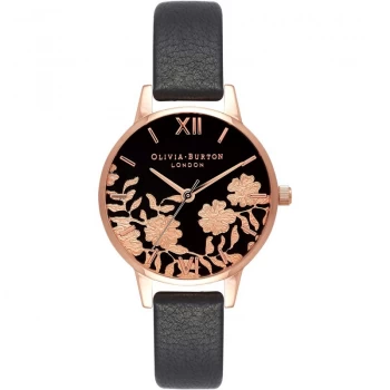 Lace Detail Black & Rose Gold Watch