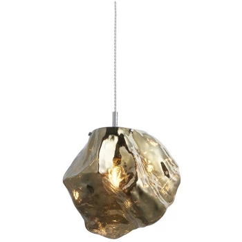 Endon Collection Lighting - Endon Rock Modern Contemporary Single Pendant Light Metallic Bronze Glass Shade Chrome Plated