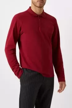 Burgundy Long Sleeve Pique Polo Shirt