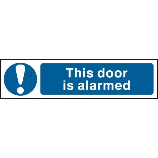 ASEC This Door Is Alarmed 200mm x 50mm PVC Self Adhesive Sign
