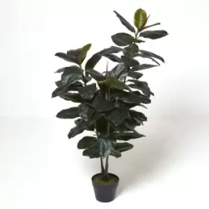 Artificial Ficus Rubber Plant in Pot, 130cm Tall - Green - Homescapes