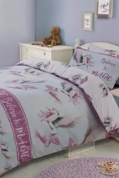 Flying Unicorn Pink Duvet Cover with Pillowcase Set