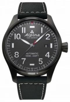 Alpina Mens Startimer Pilot Automatic Black Strap AL- Watch