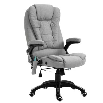 Vinsetto Massage Office Chair Recliner Ergonomic Gaming Heated Home Office Padded Linen-Feel Fabric & Swivel Base Light Grey