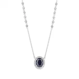 Oval Blue Sapphire Zirconia Detailed Chain Necklace N4495