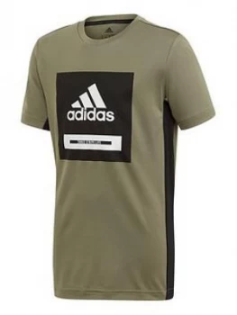 Adidas Junior Boys Training Bold Logo Short Sleeve T-Shirt - Black/White