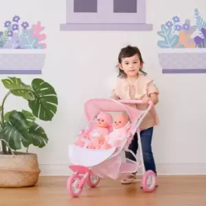Olivia's Little World Double Twin Baby Doll Pram Stroller Pushchair Pink Stars OL-00012 - Pink