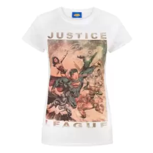 Justice League Womens/Ladies Characters Action T-Shirt (Large) (White)