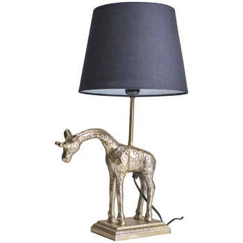 Antique Brass Giraffe Table Lamp with Tapered Lampshade - Black