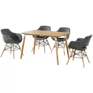 Olivia Halo Dining Set - an Oak Dining Table & Set of 4 Dark Grey Fabric Chairs - Dark Grey