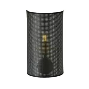 Aston Black Wall Lamp with Shade with Black, Gold Fabric Shades, 1x E14