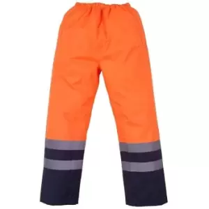Yoko Unisex Adult Hi-Vis Waterproof Over Trousers (S) (Orange/Navy) - Orange/Navy