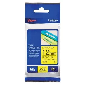 Brother P-touch TZe 631 12mm x 8m Black On Yellow Laminated Labelling Tape